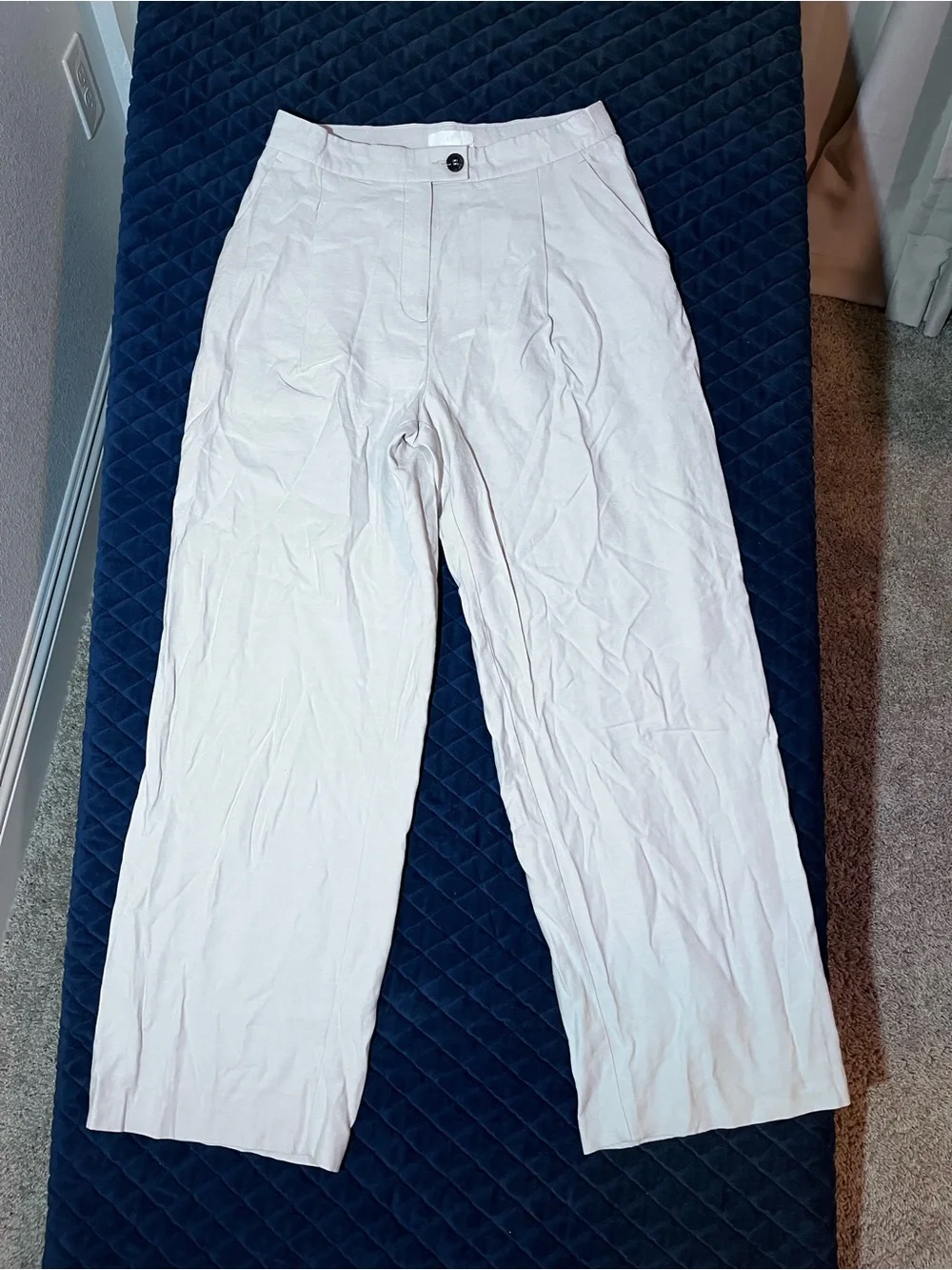 Linen Style Cream Wide-Leg Women's Pants Loose Fit - Cute Casual US Size 8